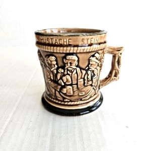Vintage mustache stein ceramic beer mug brown embossed Japan